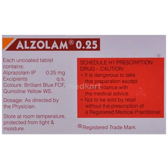 alzolam 0.25mg tablet 10's